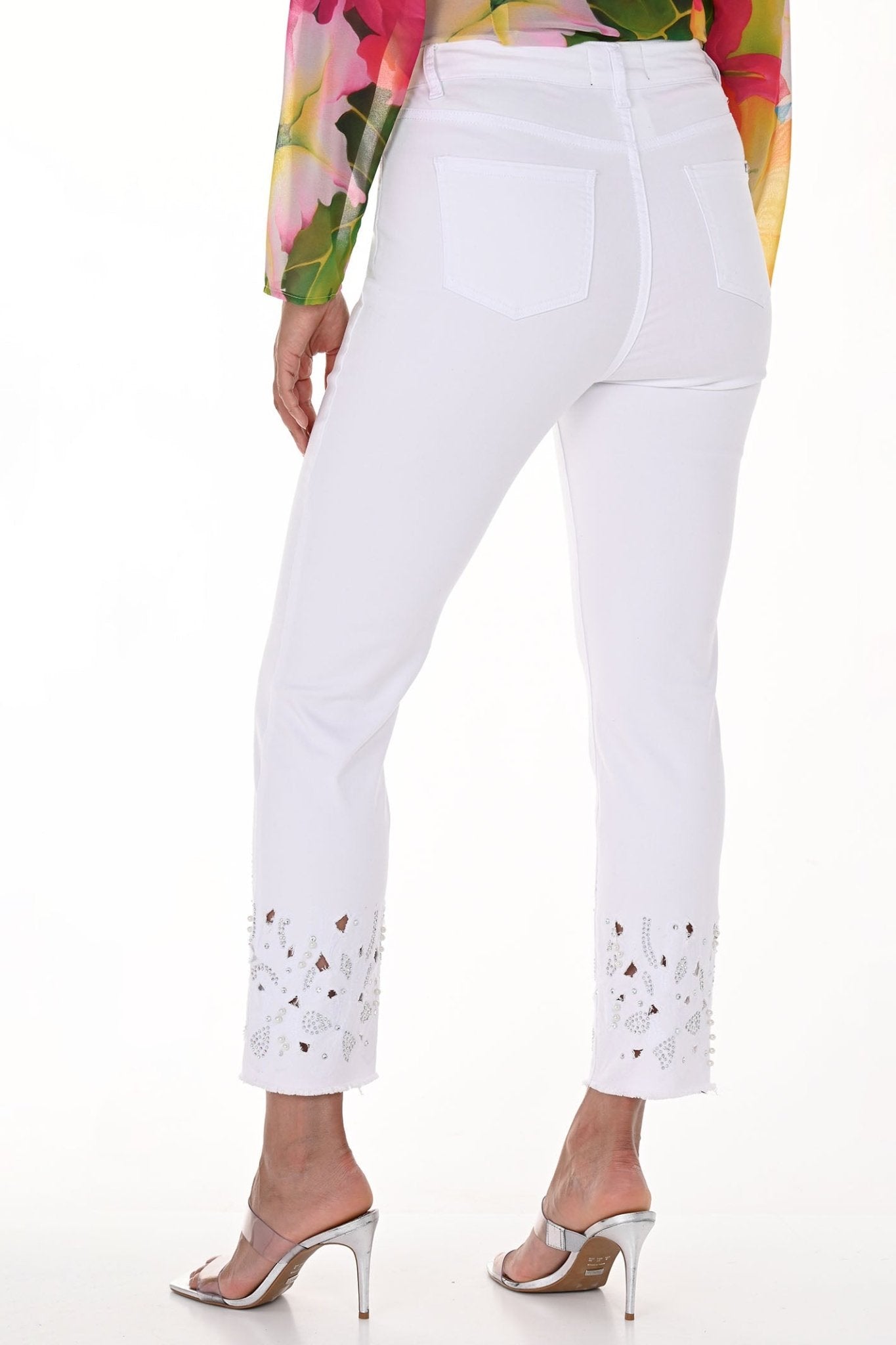 Frank Lyman 246212U White Crystal Embelished Hem Jeans - Dotique