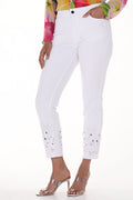 Frank Lyman 246212U White Crystal Embelished Hem Jeans - Dotique