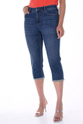 Frank Lyman 246271u Denim Crop Jean with Bow and Pearl Detail - Dotique