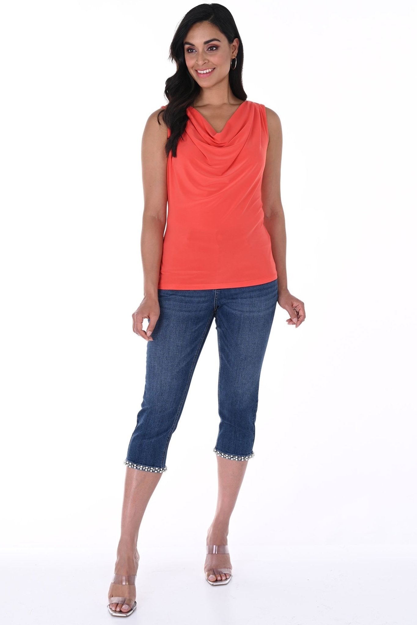Frank Lyman 246271u Denim Crop Jean with Bow and Pearl Detail - Dotique
