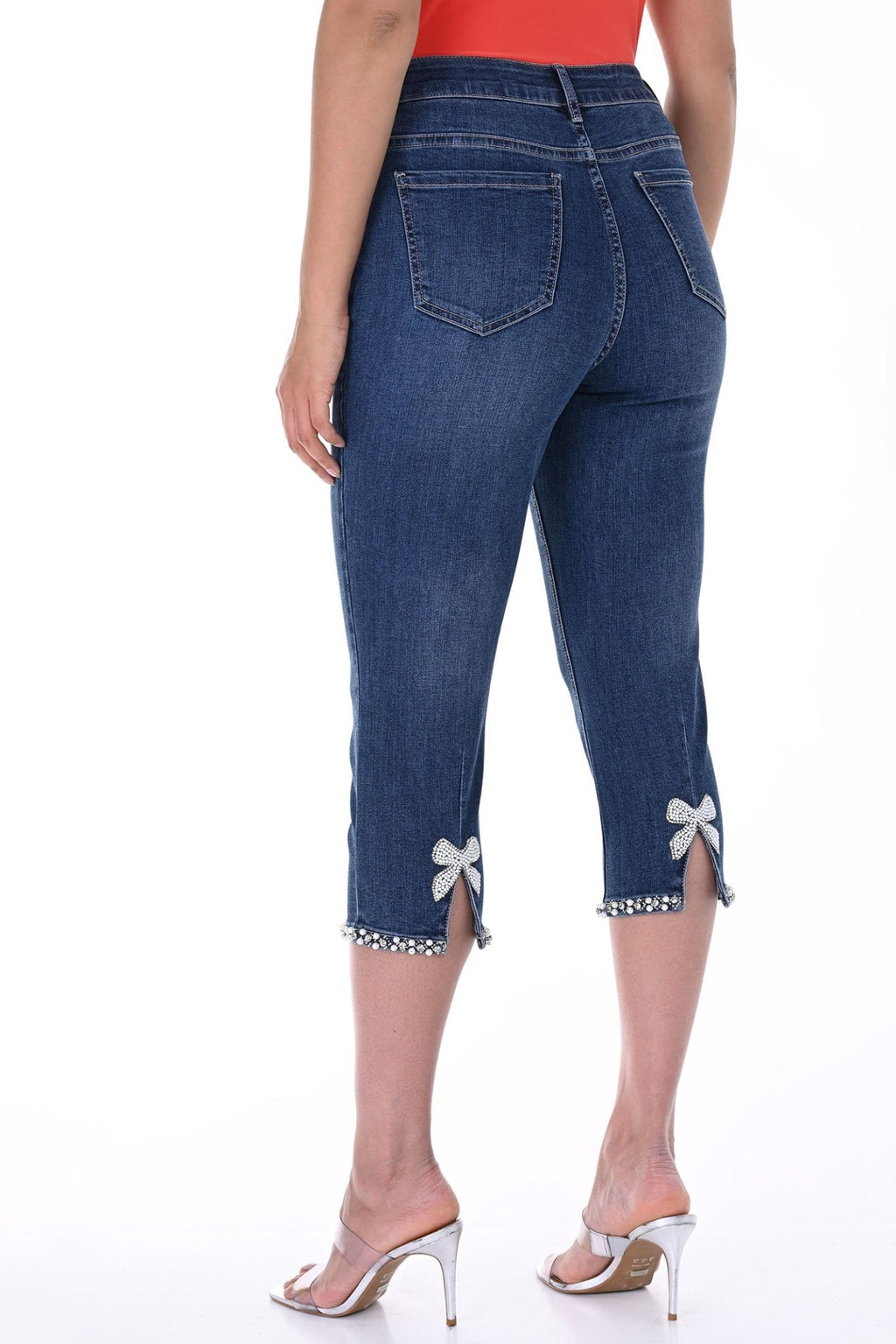 Frank Lyman 246271u Denim Crop Jean with Bow and Pearl Detail - Dotique