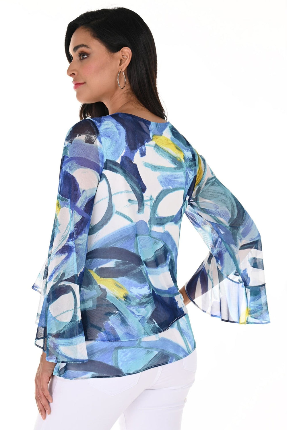 Frank Lyman 246396 Royal Blue White Print Chiffon Top - Dotique