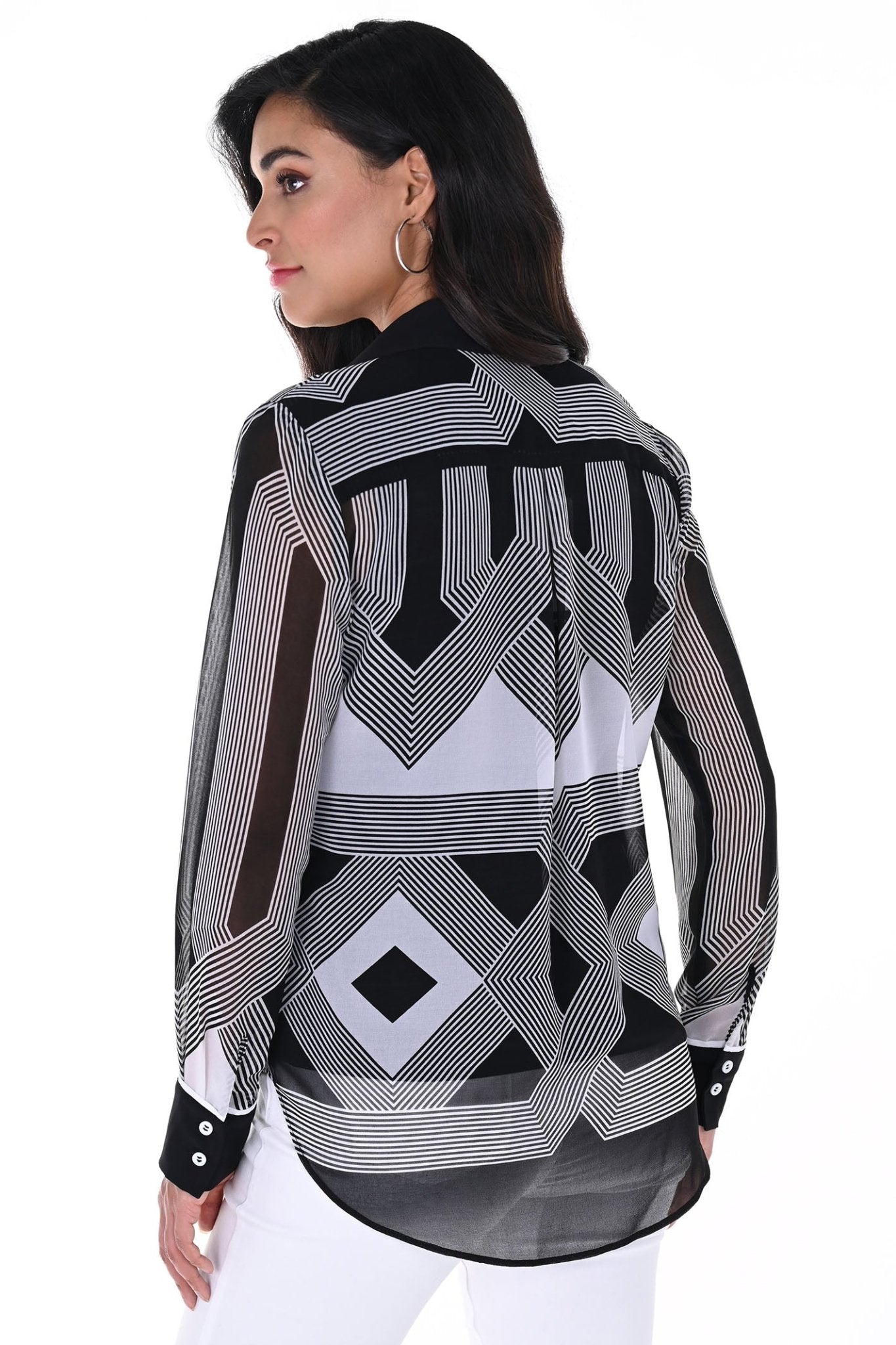 Frank Lyman 246453 Black White Geometric Print Blouse - Dotique