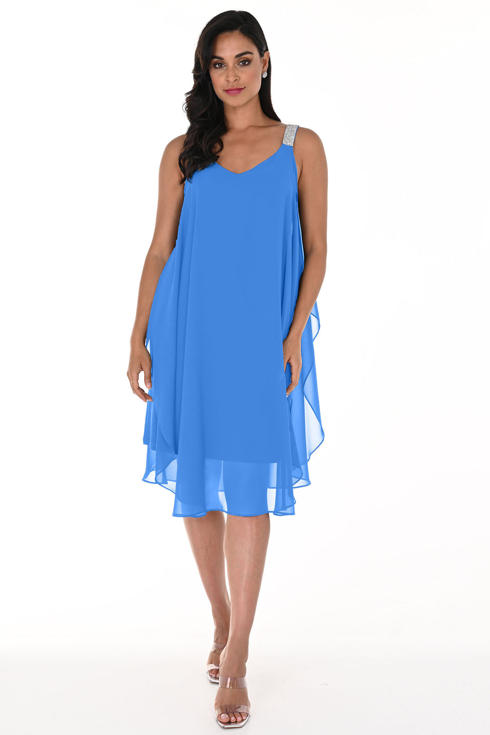 Frank Lyman 248001 Blue Chiffon Overlay Occasion Dress - Dotique