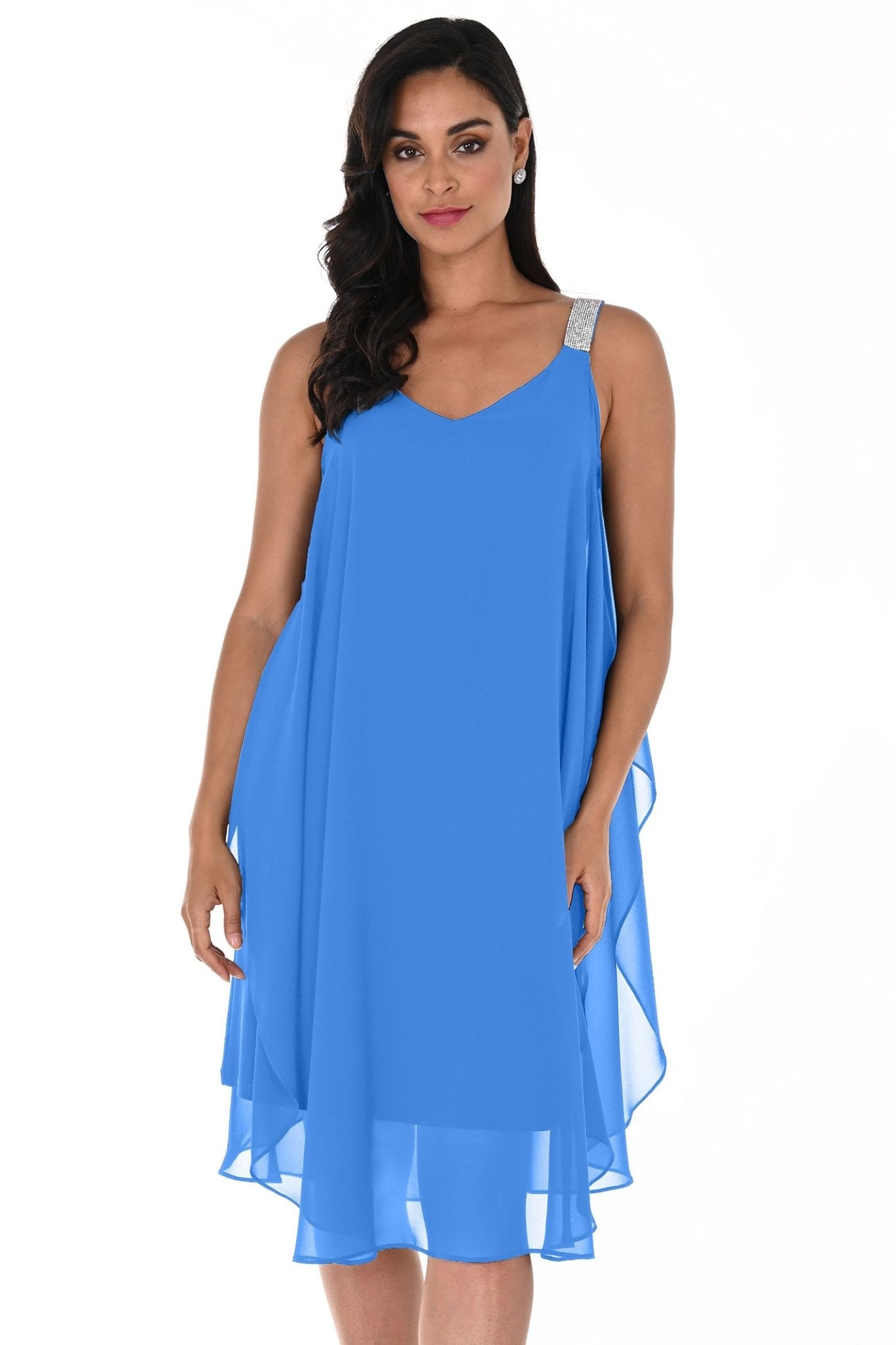 Frank Lyman 248001 Blue Chiffon Overlay Occasion Dress - Dotique