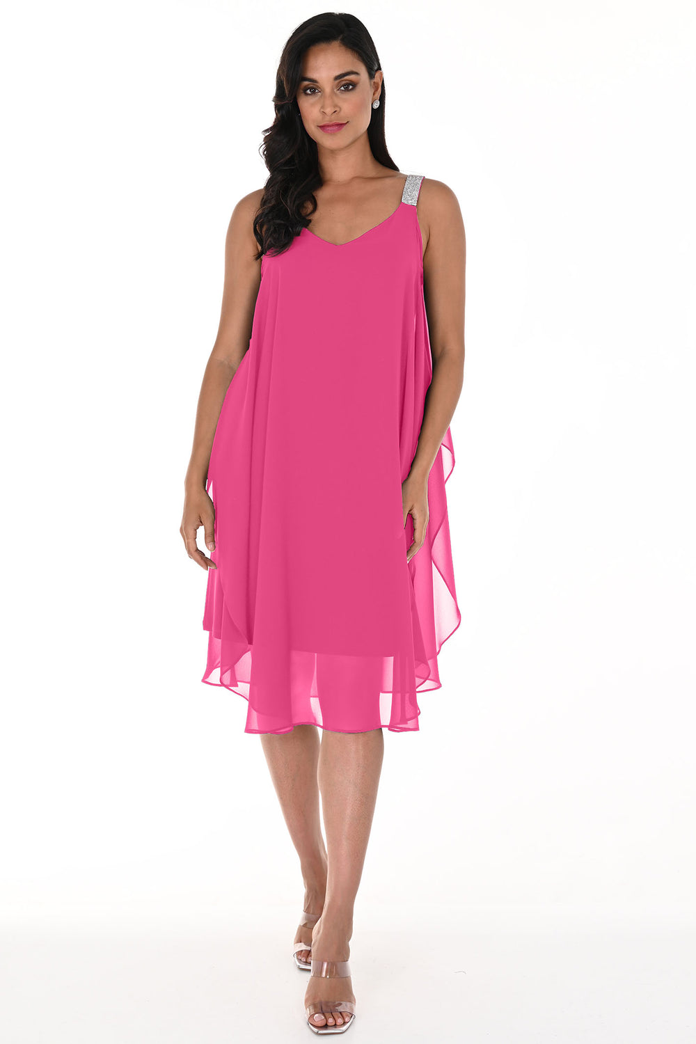 Frank Lyman 248001 Magenta Pink Chiffon Overlay Occasion Dress - Dotique