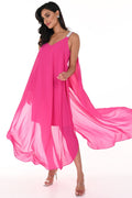 Frank Lyman 248003 Bright Pink Long Chiffon Occasion Dress - Dotique