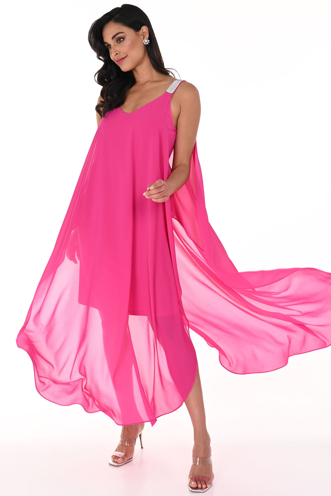 Frank Lyman 248003 Bright Pink Long Chiffon Occasion Dress - Dotique