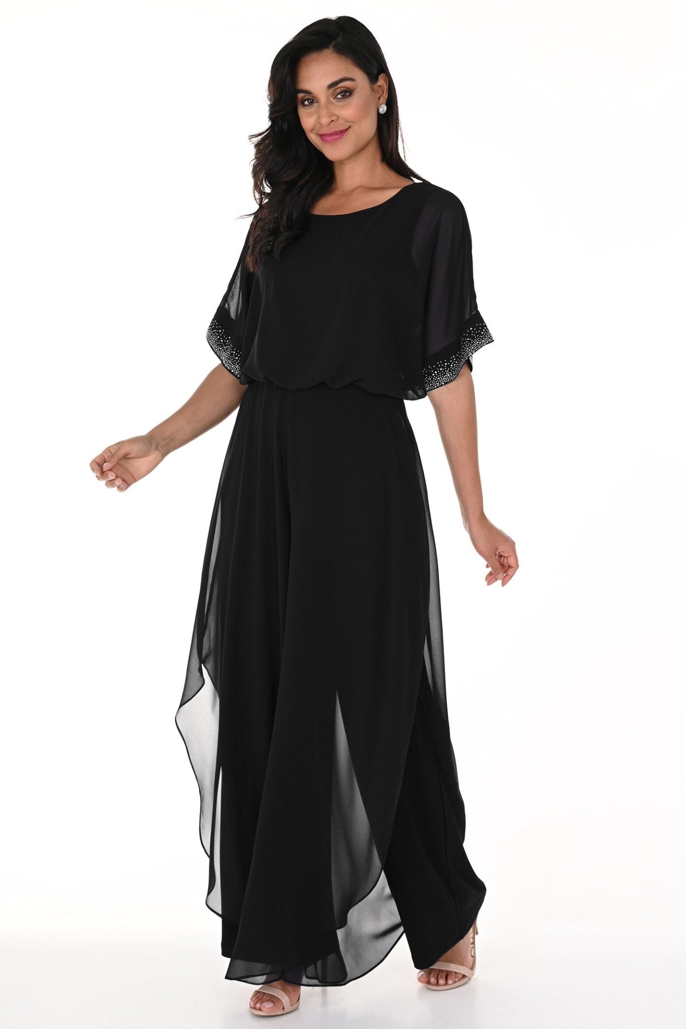 Frank Lyman 248015 Black Chiffon Overlay Jumpsuit - Dotique