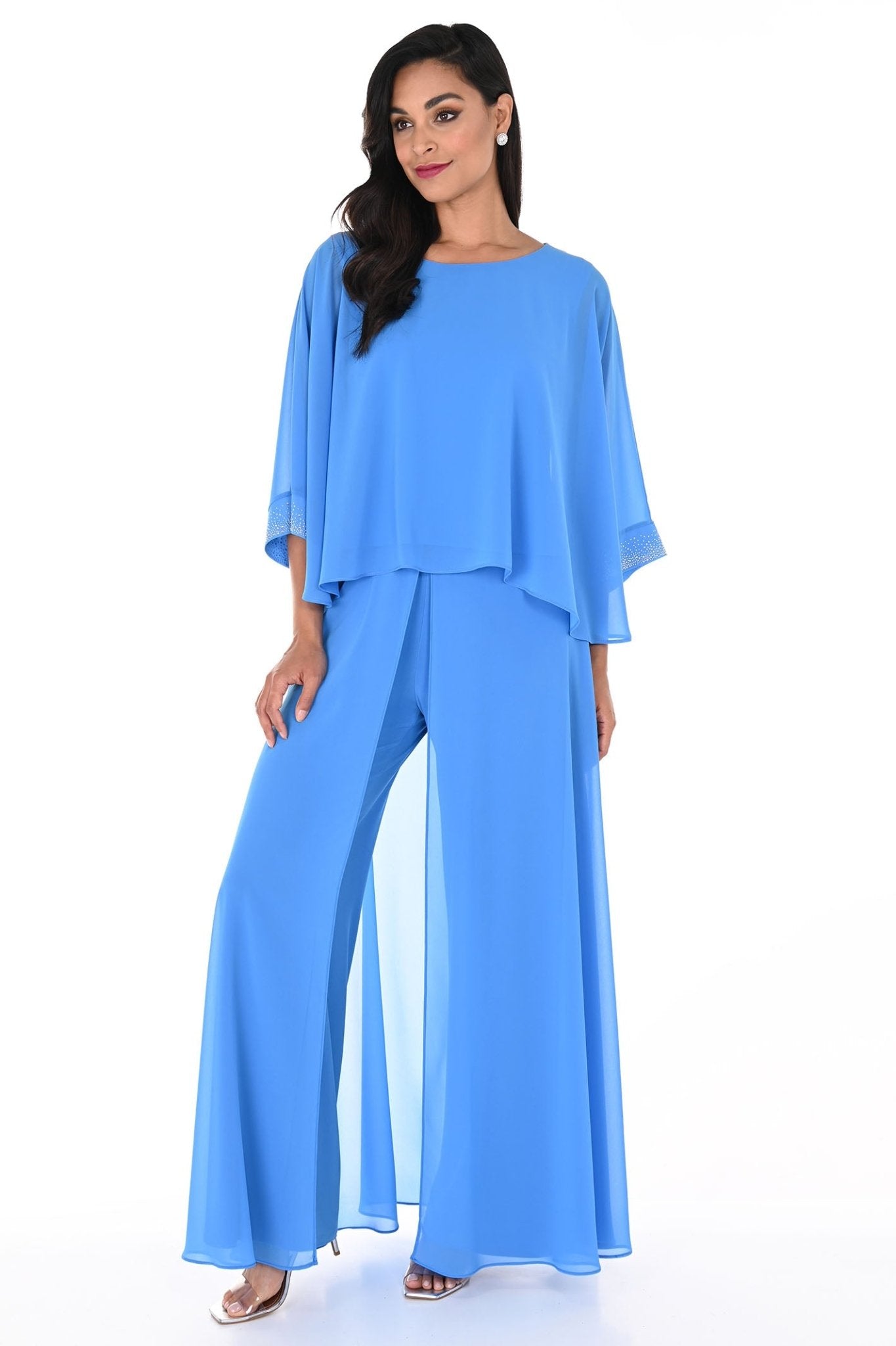 Frank Lyman 248025 Blue Wide Leg Chiffon Trousers - Dotique
