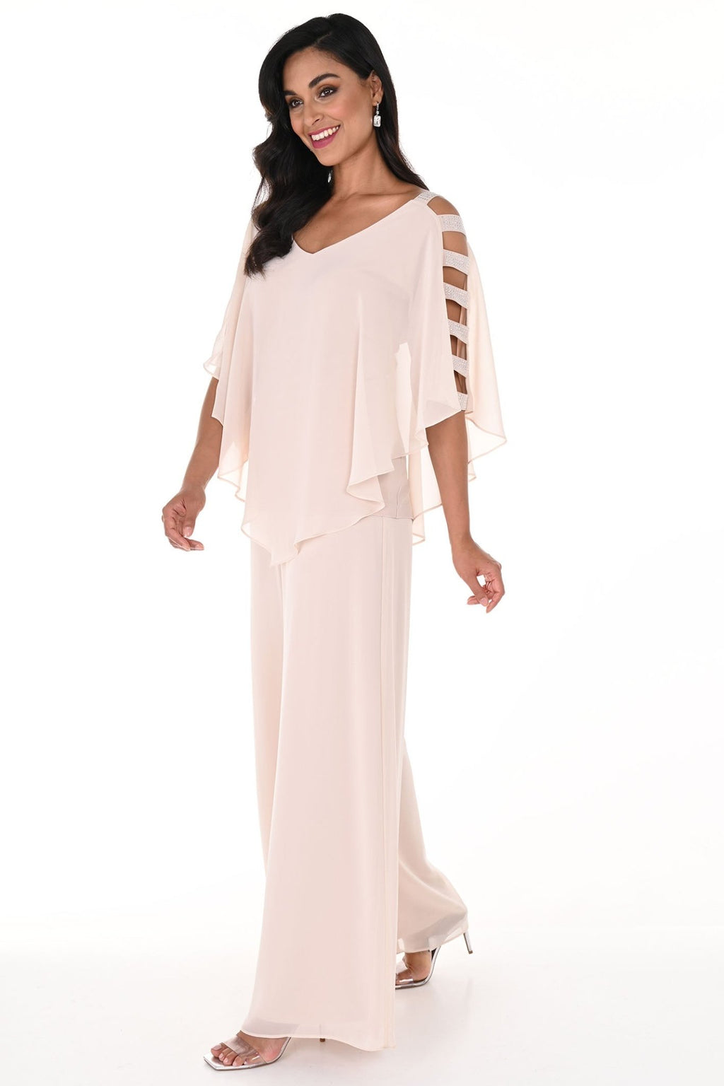Frank Lyman 248027 Champagne Wide Leg Chiffon Trousers - Dotique