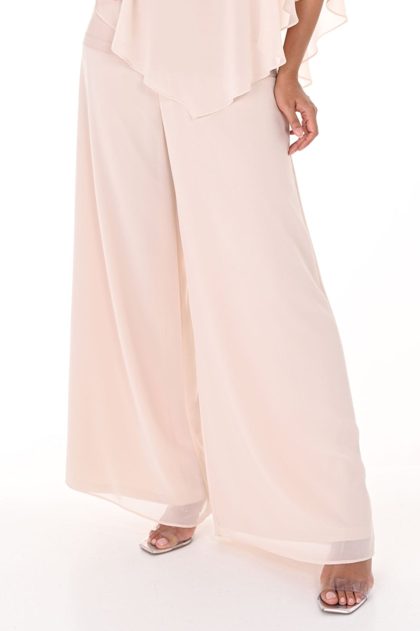 Frank Lyman 248027 Champagne Wide Leg Chiffon Trousers - Dotique