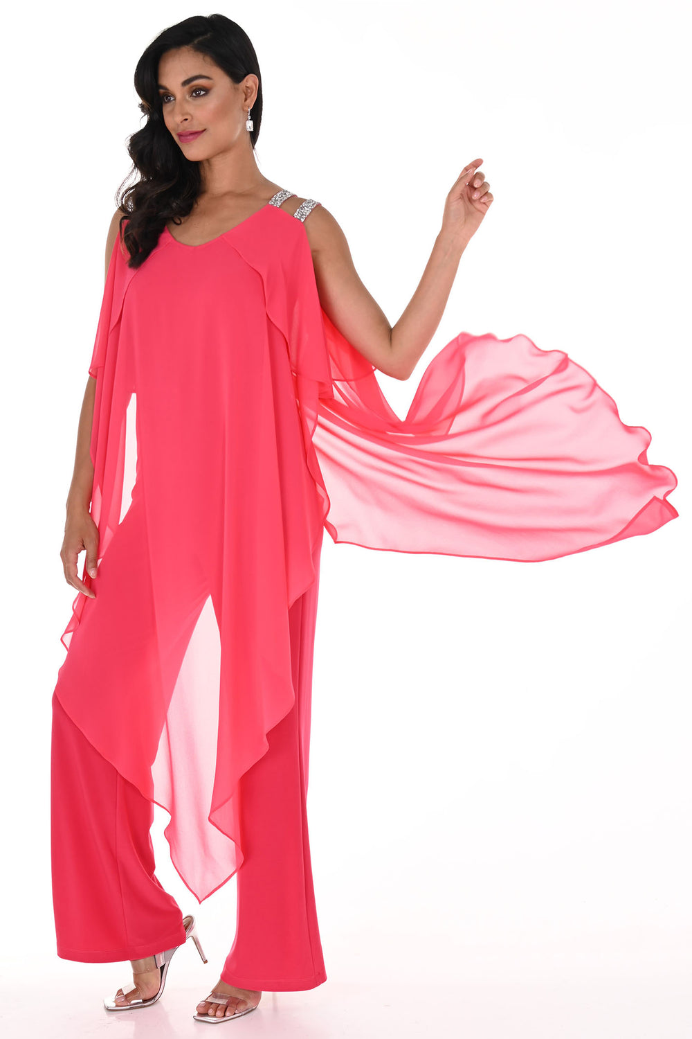 Frank Lyman 248146 Dahlia Pink Chiffon Overlay Jumpsuit - Dotique