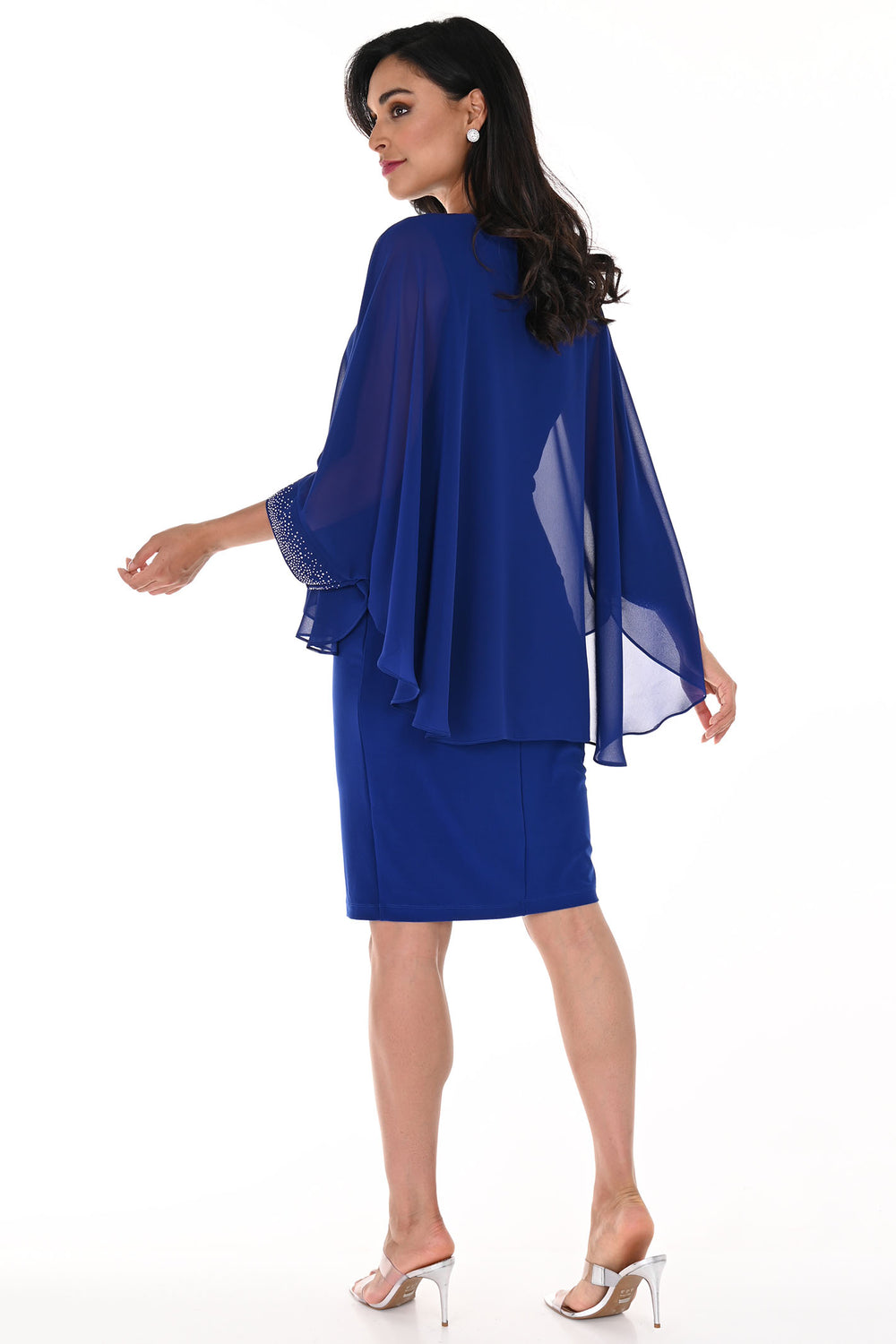 Frank Lyman 248148 Imperial Blue Chiffon Cape Occasion Dress - Dotique