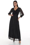 Frank Lyman 249218 Black Silver Shimmer V-Neck Evening Dress - Dotique