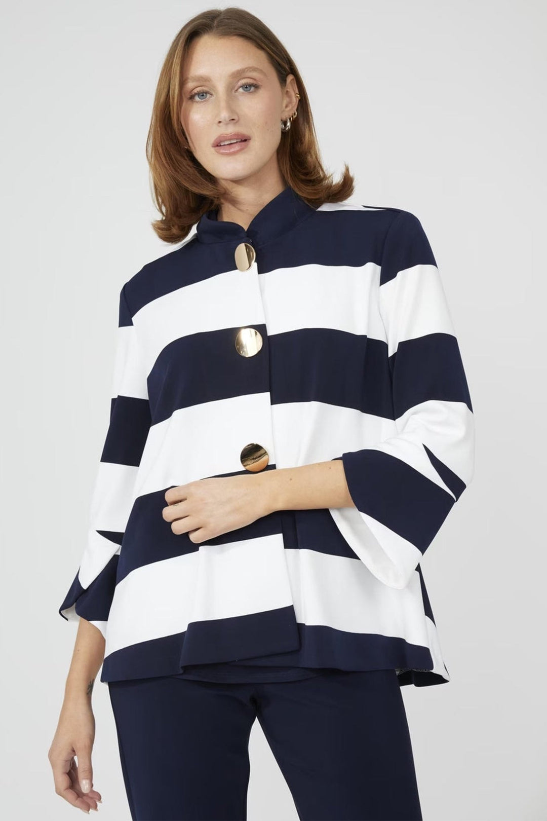 Frank Lyman 251191 Navy & White Stripe Collared Jacket - Dotique