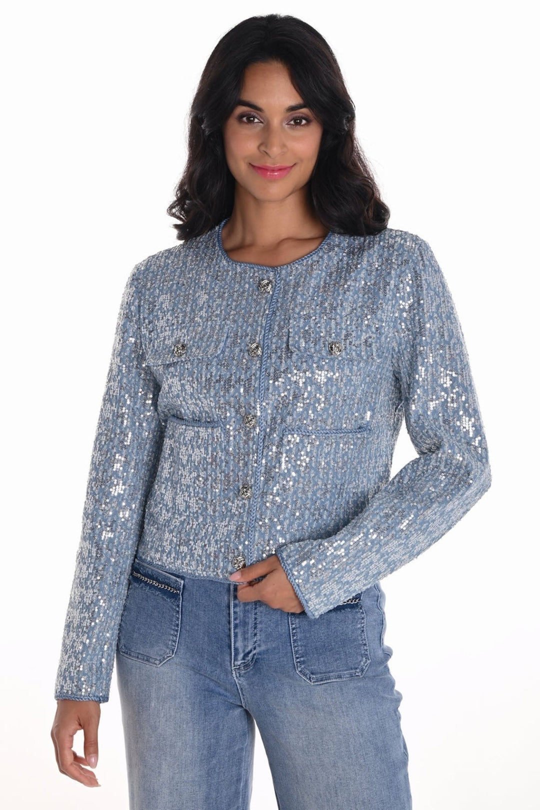Frank Lyman 251512 Blue Silver Sequin Jacket - Dotique - Frank Lyman