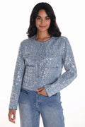 Frank Lyman 251512 Blue Silver Sequin Jacket - Dotique - Frank Lyman
