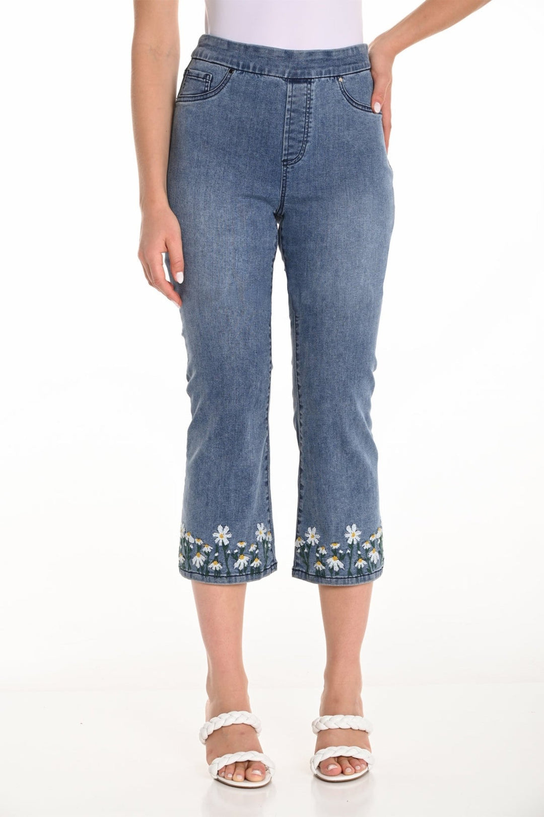 Frank Lyman 251587 Denim Embroidered Flower Jeans - Dotique