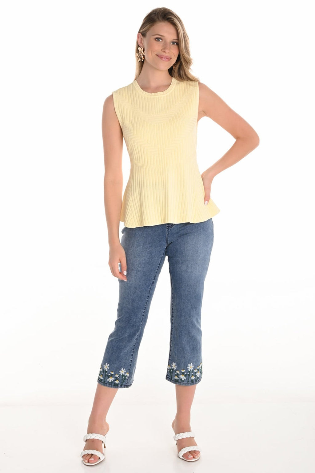 Frank Lyman 251587 Denim Embroidered Flower Jeans - Dotique