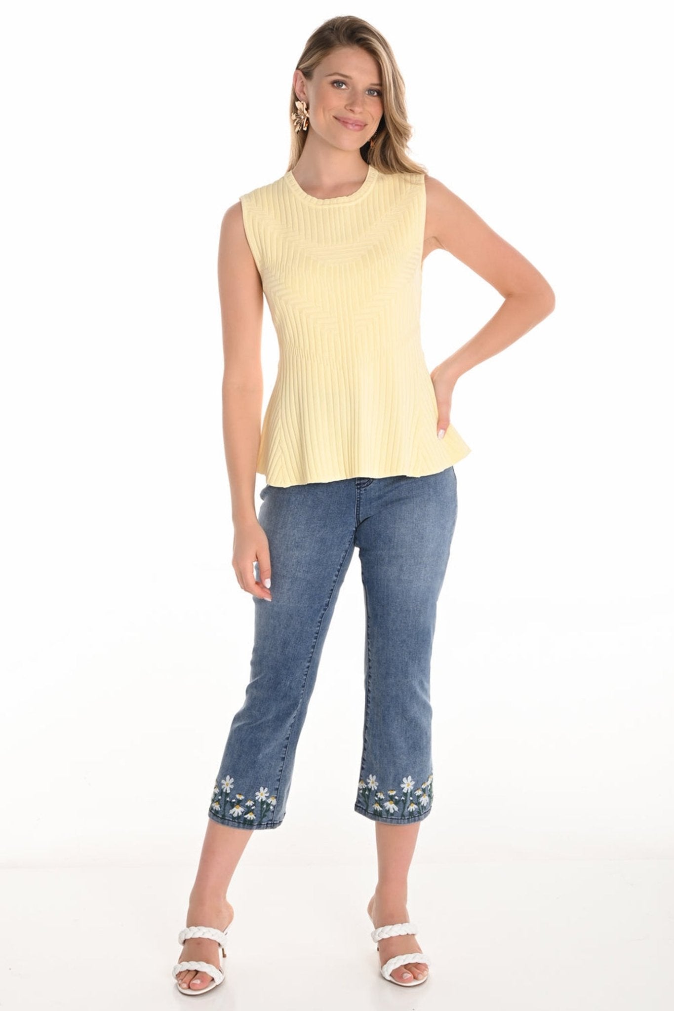 Frank Lyman 251587 Denim Embroidered Flower Jeans - Dotique