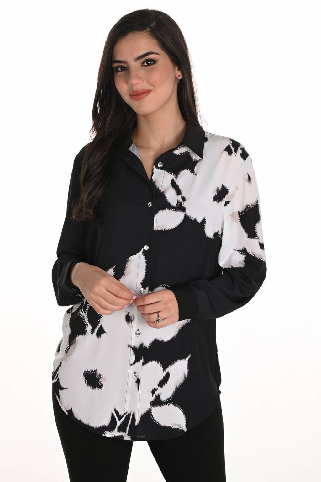 Frank Lyman 253814 Black Off White Print Blouse - Dotique - Frank Lyman