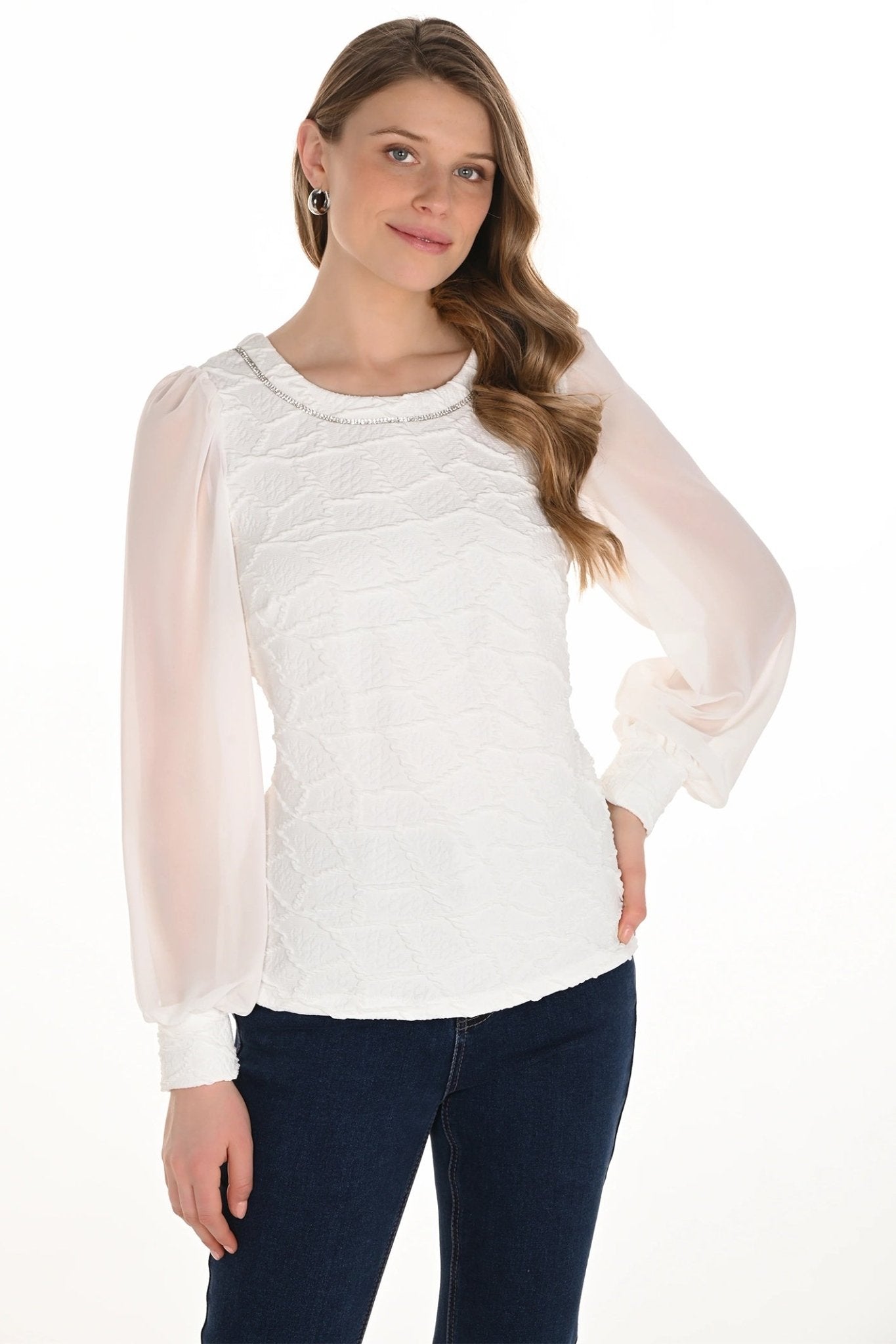 Frank Lyman 254213 Off White Chiffon Sleeve Top - Dotique - Frank Lyman