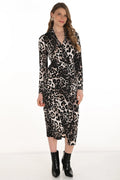 Frank Lyman 254217 Beige Black Animal Print Midi Dress - Dotique - Frank Lyman