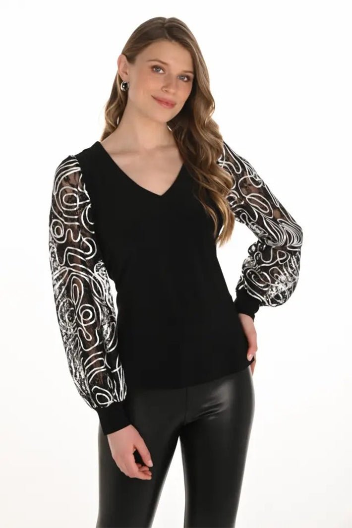 Frank Lyman 254244 Black Off White Top - Dotique - Frank Lyman