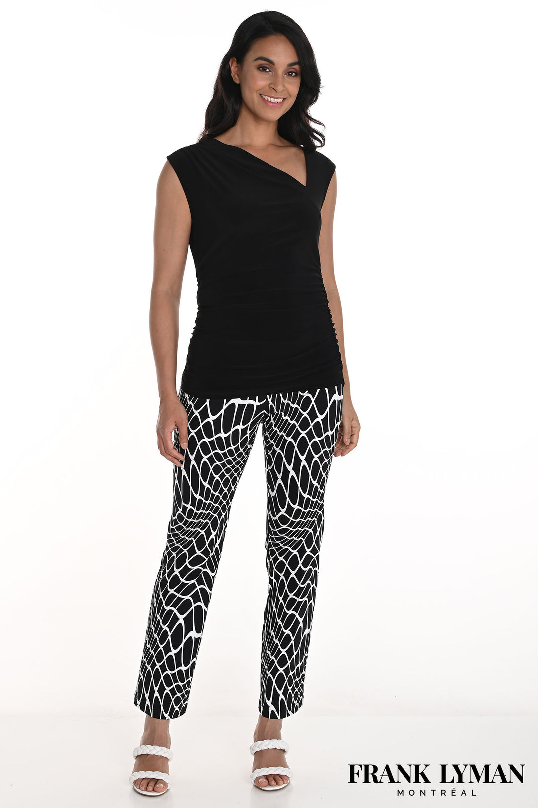 Frank Lyman 256251 Black White Print Pull-On Trousers - Dotique