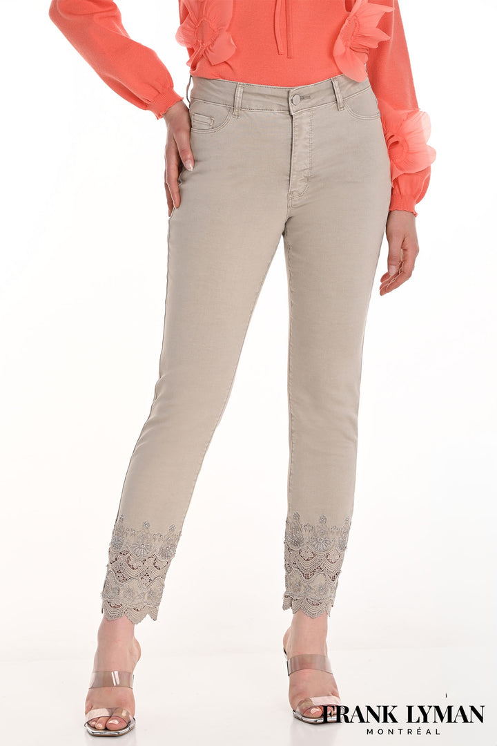 Frank Lyman 256743U Beige Lace Hem Trousers - Dotique