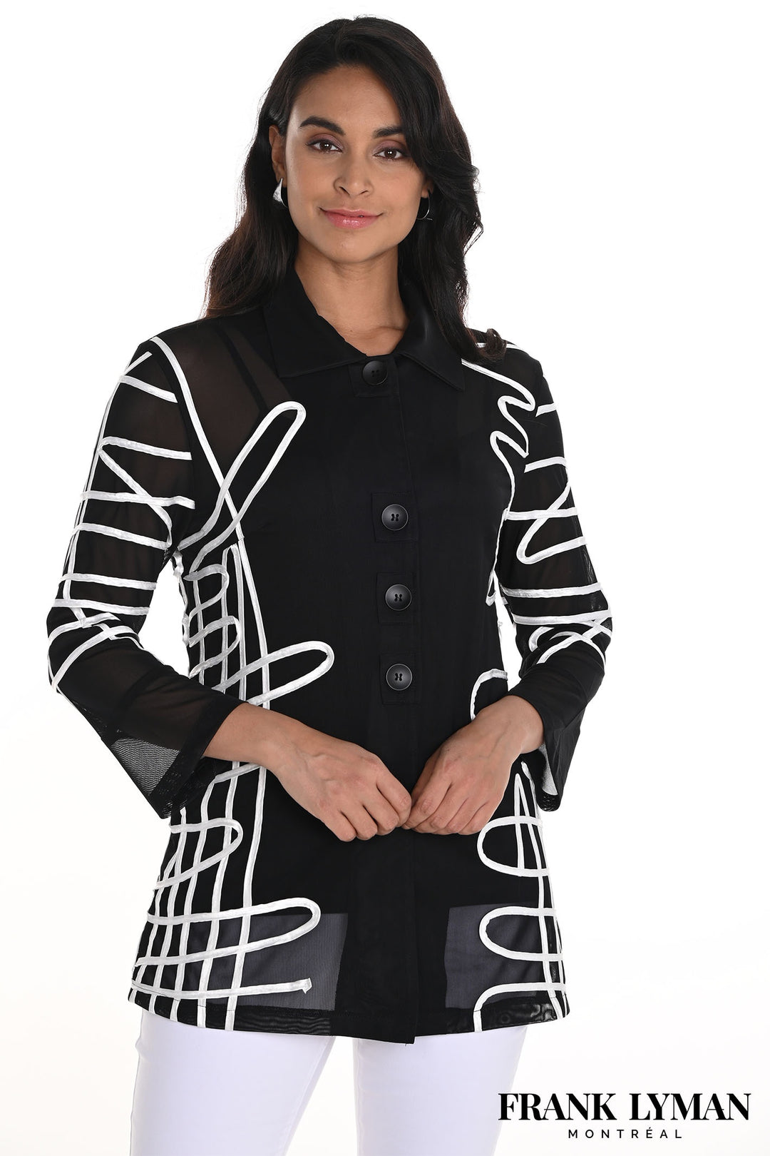 Frank Lyman 256791U Black White Mesh Jacket - Dotique