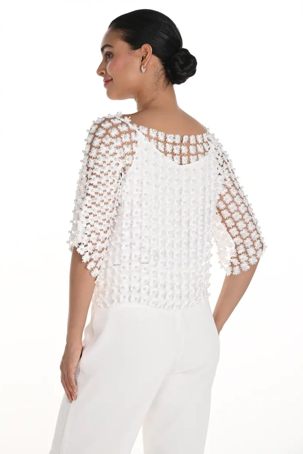 Frank Lyman 258722 Pearl & Diamanté Off White Short Sleeve Blouse - Dotique