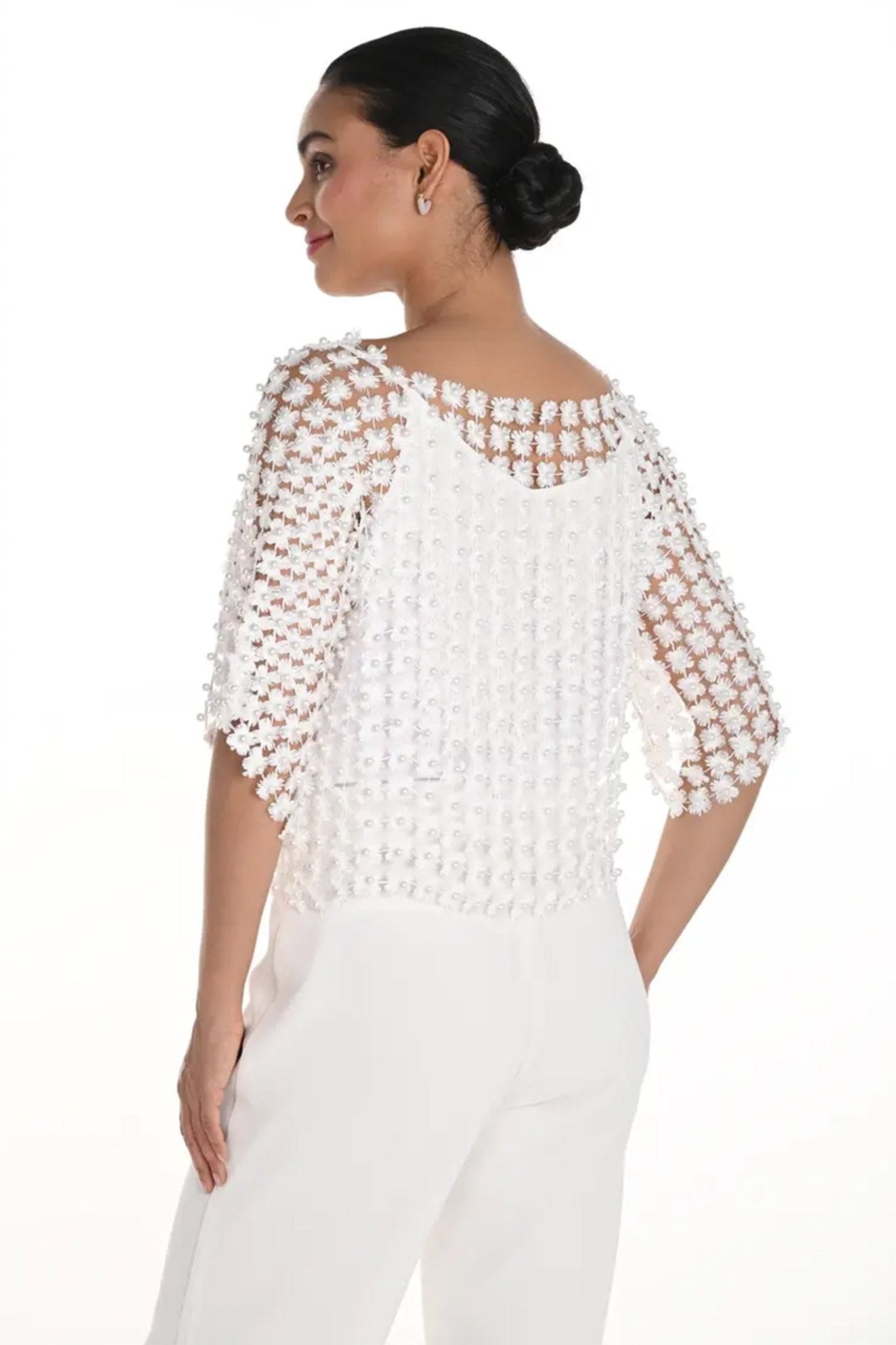 Frank Lyman 258722 Pearl & Diamanté Off White Short Sleeve Blouse - Dotique