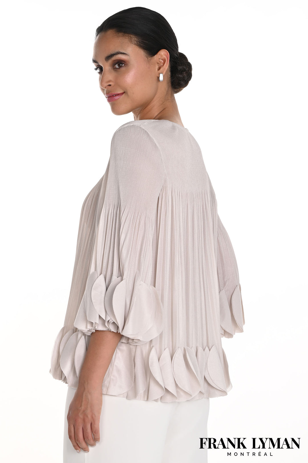 Frank Lyman 258729u Beige Petal Hem Pleated Top - Dotique