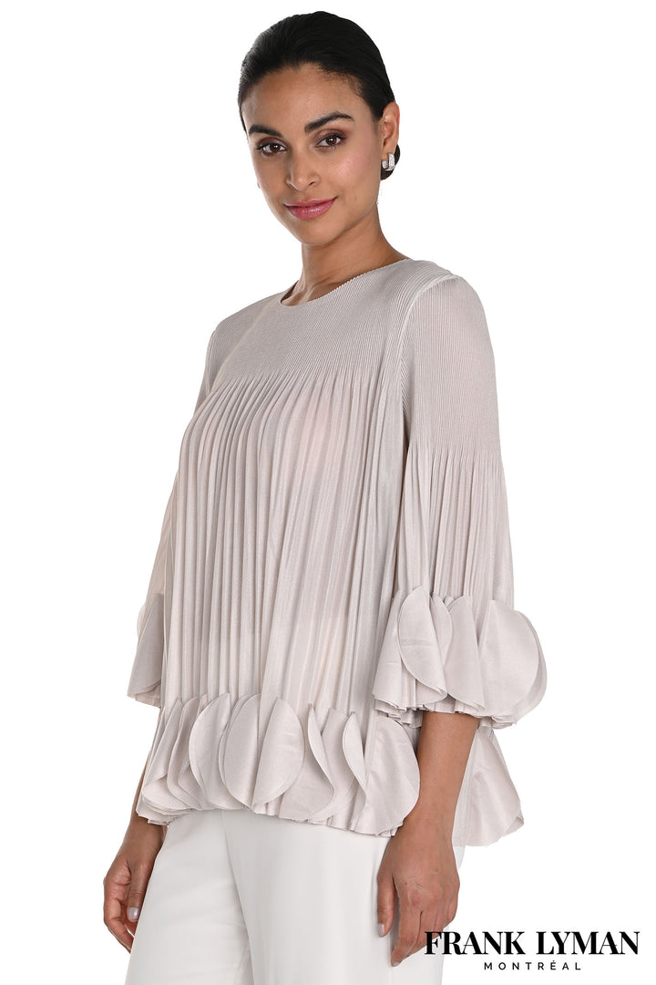 Frank Lyman 258729u Beige Petal Hem Pleated Top - Dotique