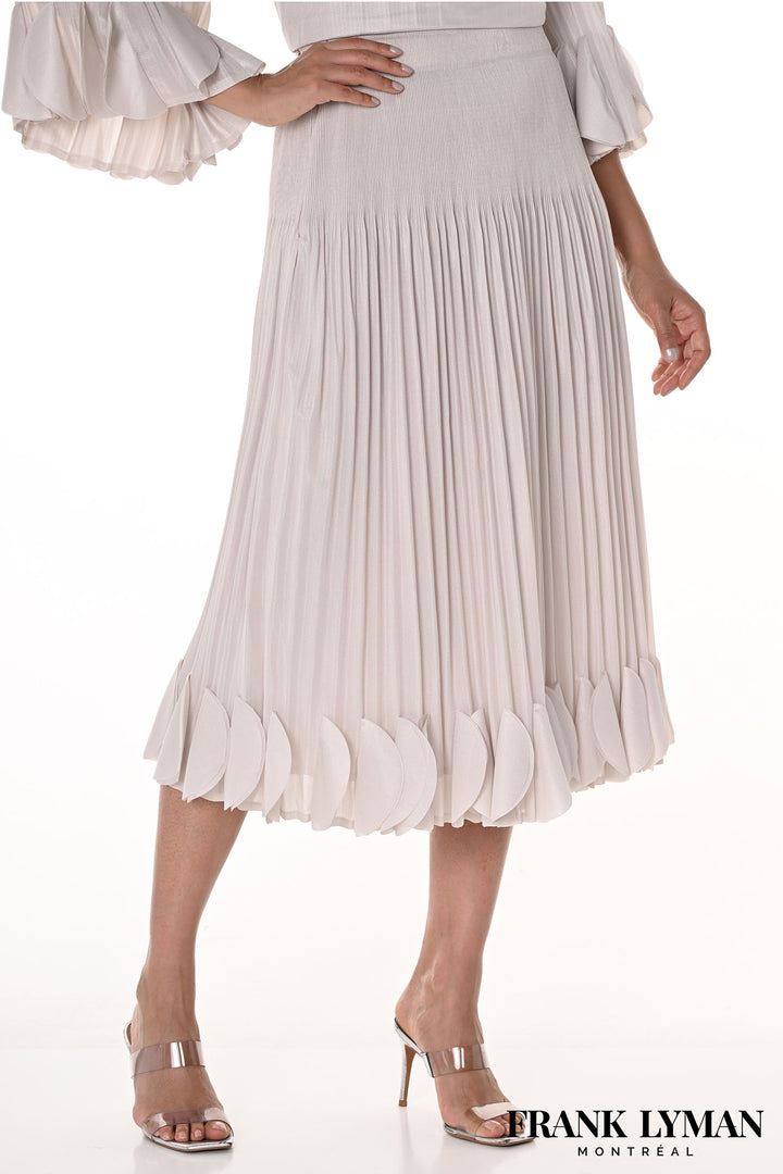 Frank Lyman 258730u Beige Petal Hem Pleated Skirt - Dotique