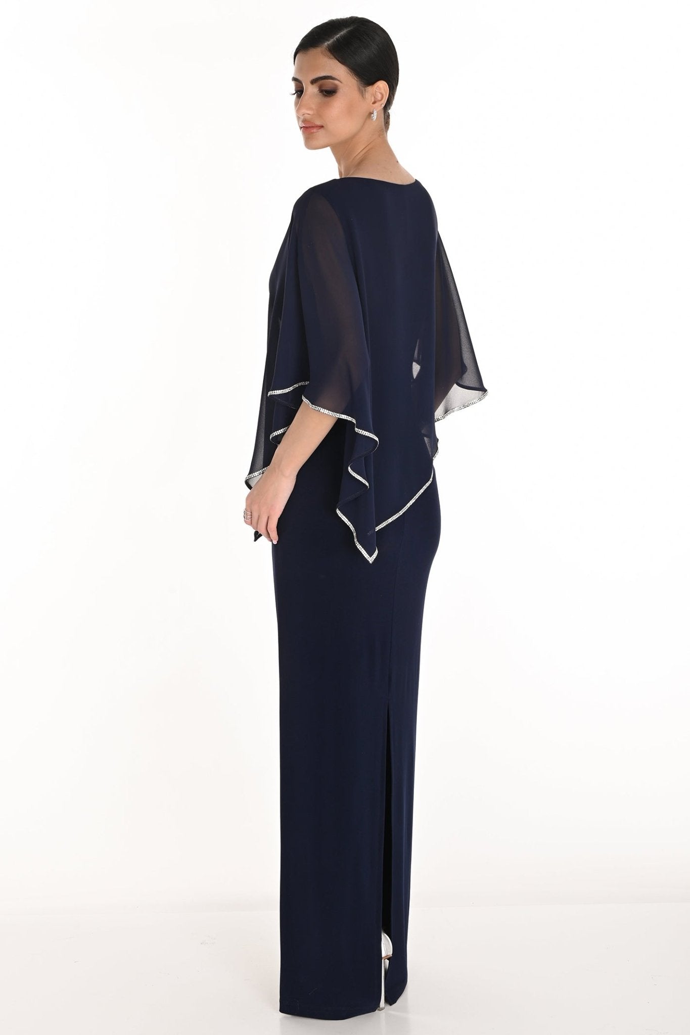 Frank Lyman 259046 Midnight Maxi Dress with V Neck Chiffon Layer Top - Dotique