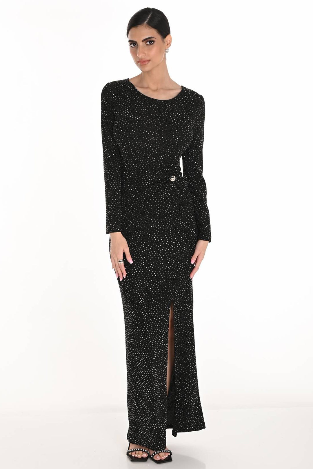 Frank Lyman 259260 Black & Silver Glitter Lurex Fabric Dress - Dotique