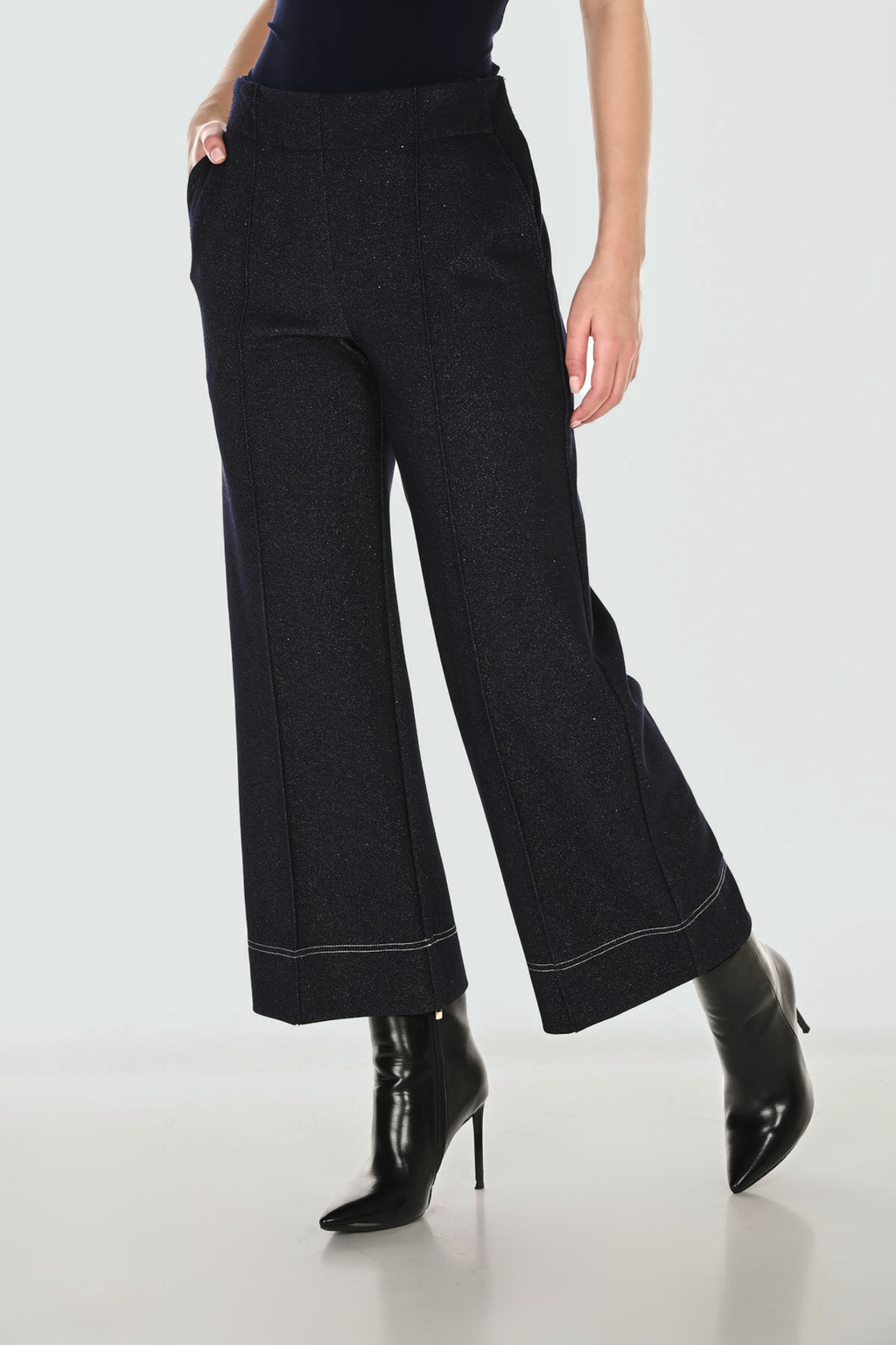 Frank Lyman 263290 Full-Length Wide-Leg Navy Trousers with Metallic Shop Frank Lyman at Dotique