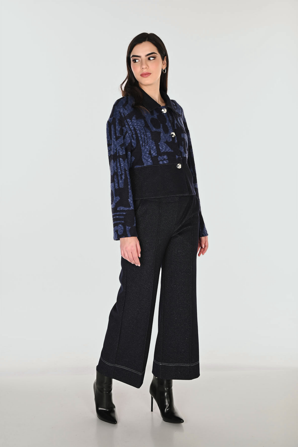 Frank Lyman 263290 Full-Length Wide-Leg Navy Trousers with Metallic Shop Frank Lyman at Dotique