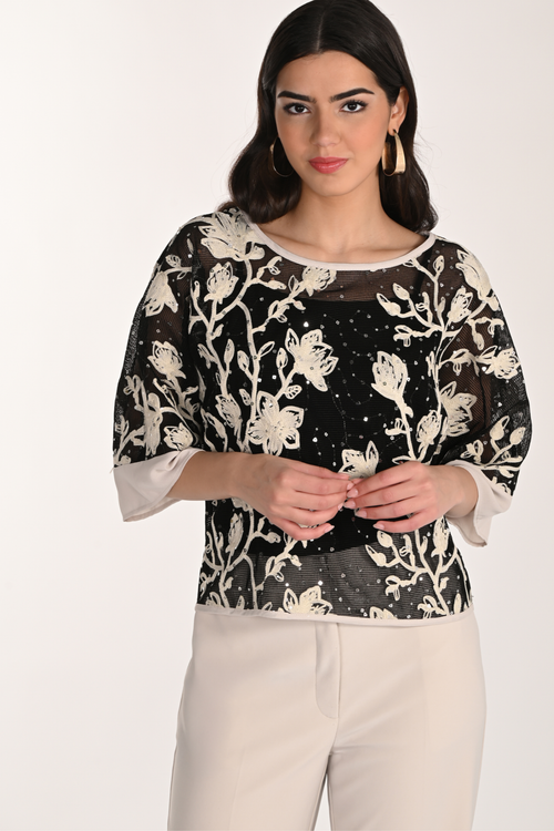 Frank Lyman 266206 Black Almond Knit Top