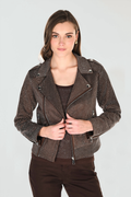 Shop the Frank Lyman 266596 Brown Embellished Biker Jacket at Dotique. A sparkling finishing layer to wear with denim or dress up for dinner.