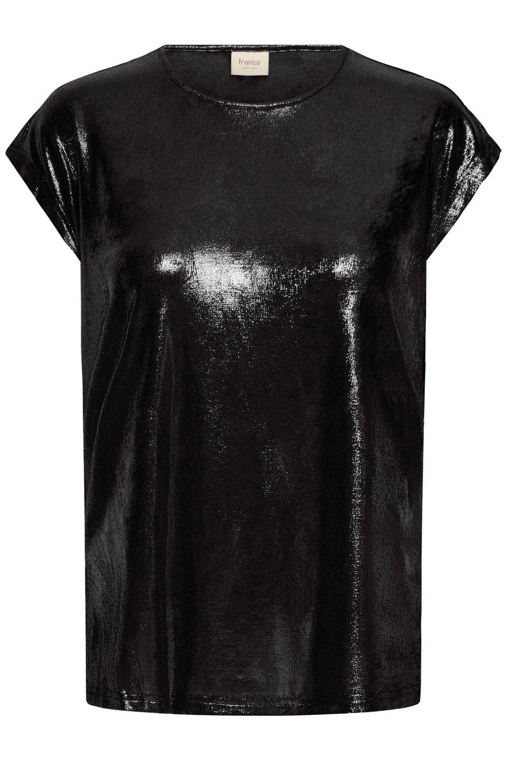 Fransa 20615117 FRFRANNY Metallic Black Cap Sleeve Top - Dotique - Fransa