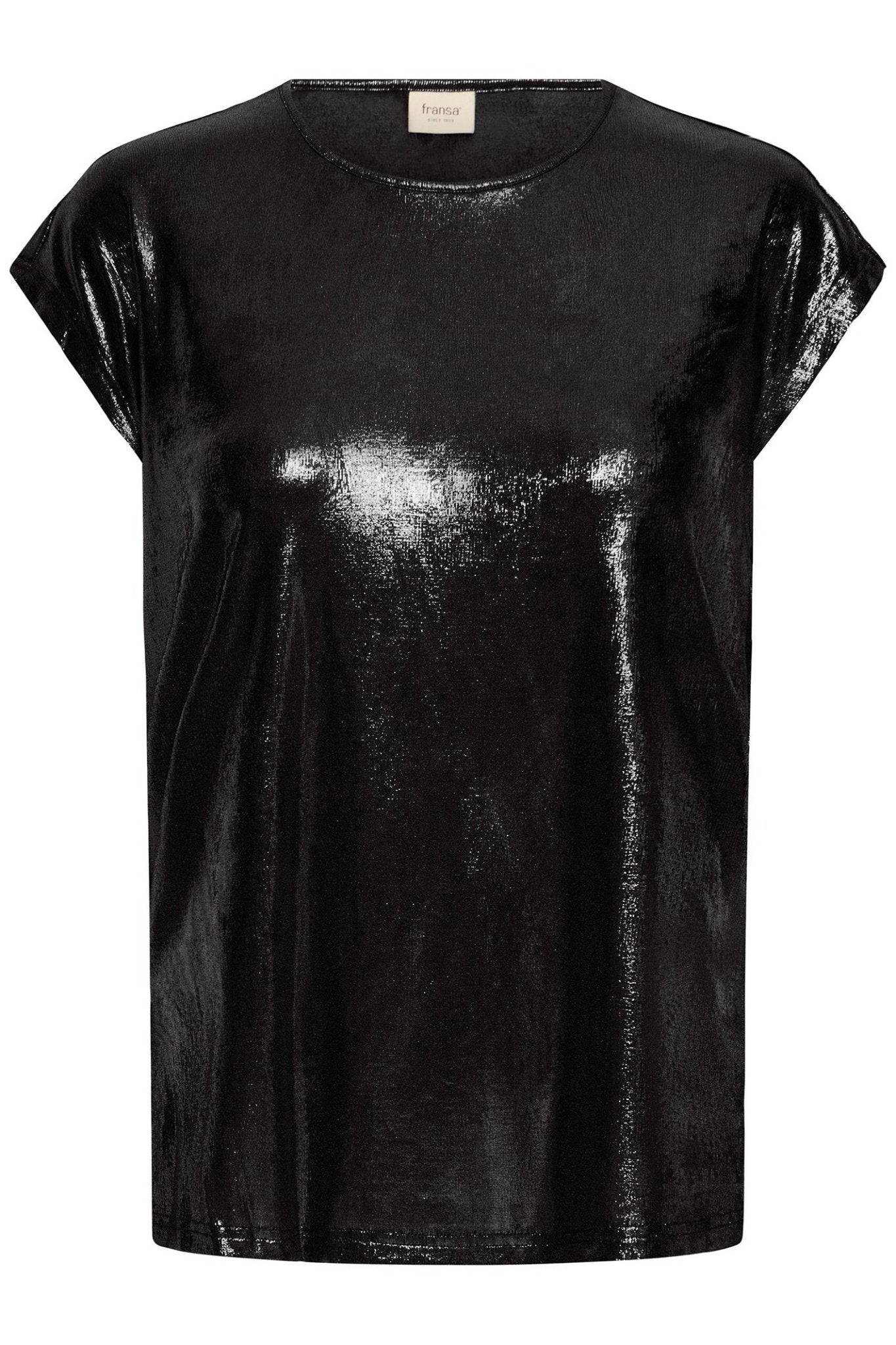 Fransa 20615117 FRFRANNY Metallic Black Cap Sleeve Top - Dotique - Fransa