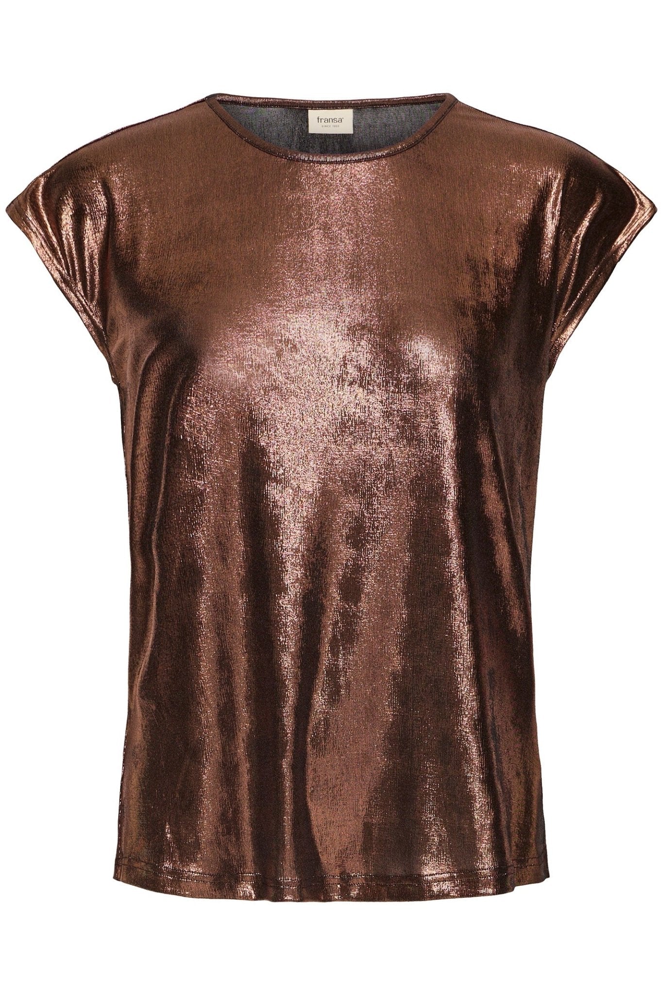 Fransa 20615117 FRFRANNY Metallic Copper Cap Sleeve Top - Dotique - Fransa