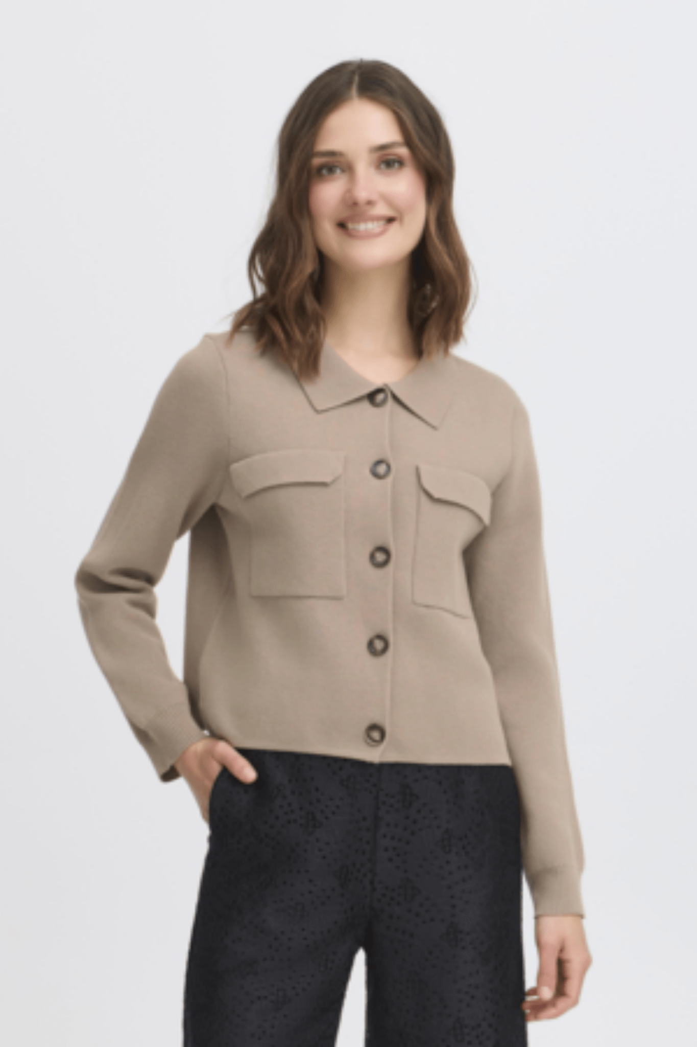 Fransa 20615499 FRITA Desert Taupe Cardigan - Dotique - Fransa