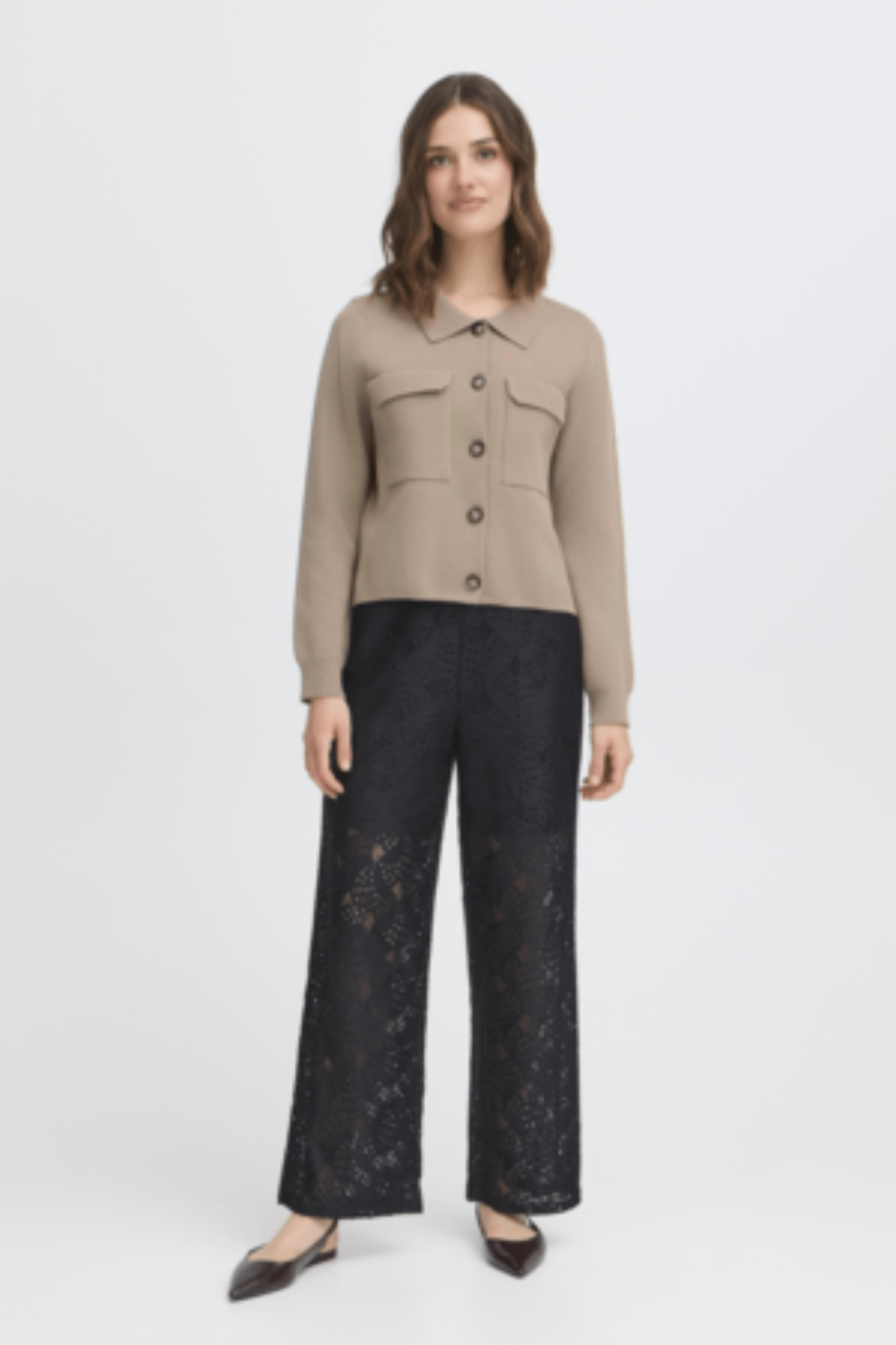 Fransa 20615499 FRITA Desert Taupe Cardigan - Dotique - Fransa