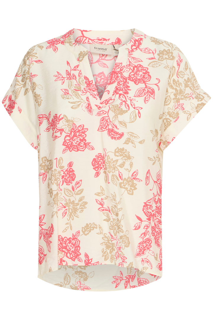 Fransa 20615566 FRTINE BL 2 Whisper White with Teaberry Floral Blouse