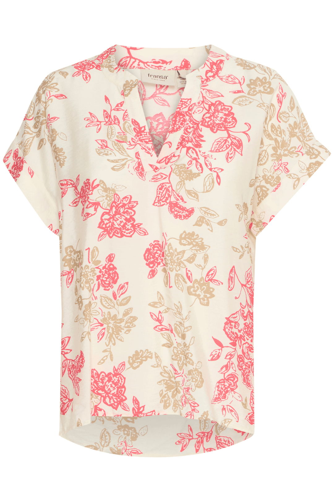 Fransa 20615566 FRTINE BL 2 Whisper White with Teaberry Floral Blouse - Dotique